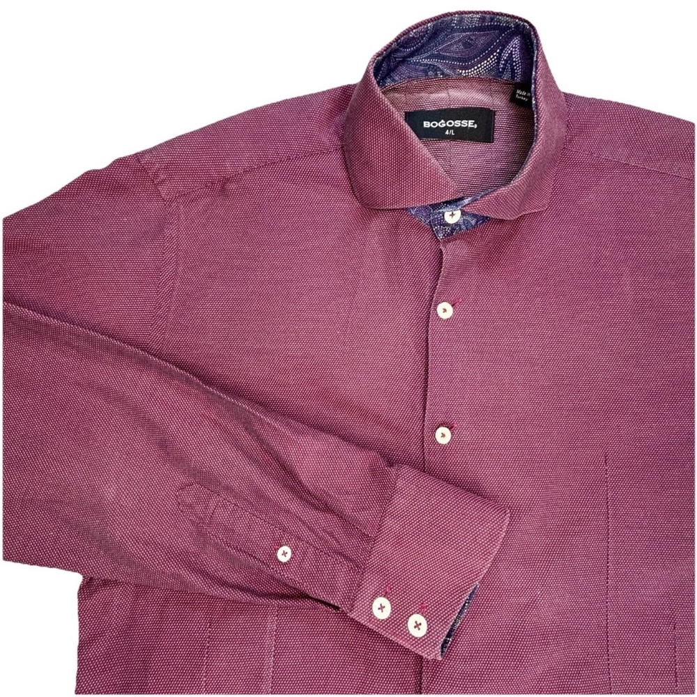 Bogosse Button Up Shirt Men 4 Large Maroon‎ Geometric Print